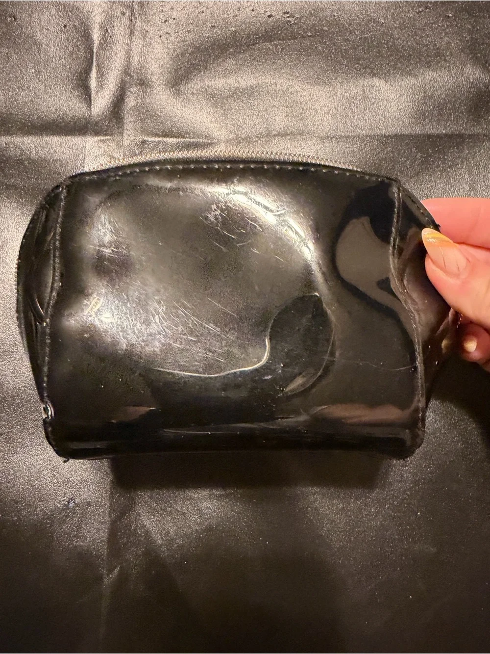Ted Baker Black Patent Bow Cosmetic Pouch with Gold Logo